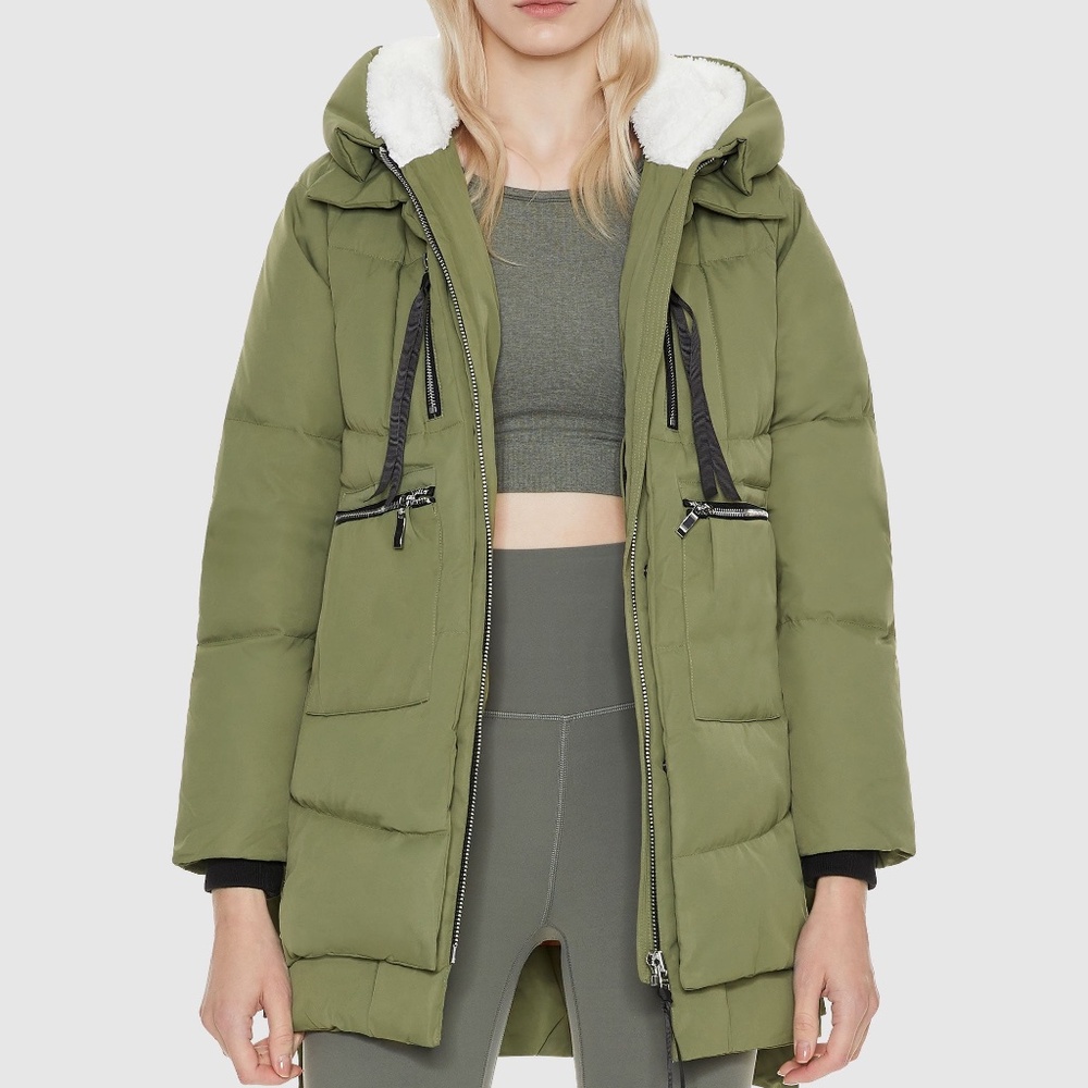 Orolay Women's Thickened Down Full Zip Hooded Jacket Olive Green Size Large